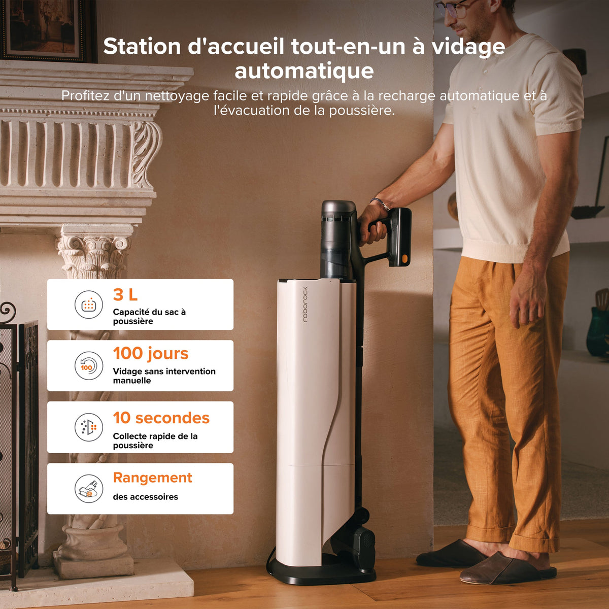Roborock H60 Hub Ultra aspirateur balai sans fil avec station d'accueil à vidage automatique