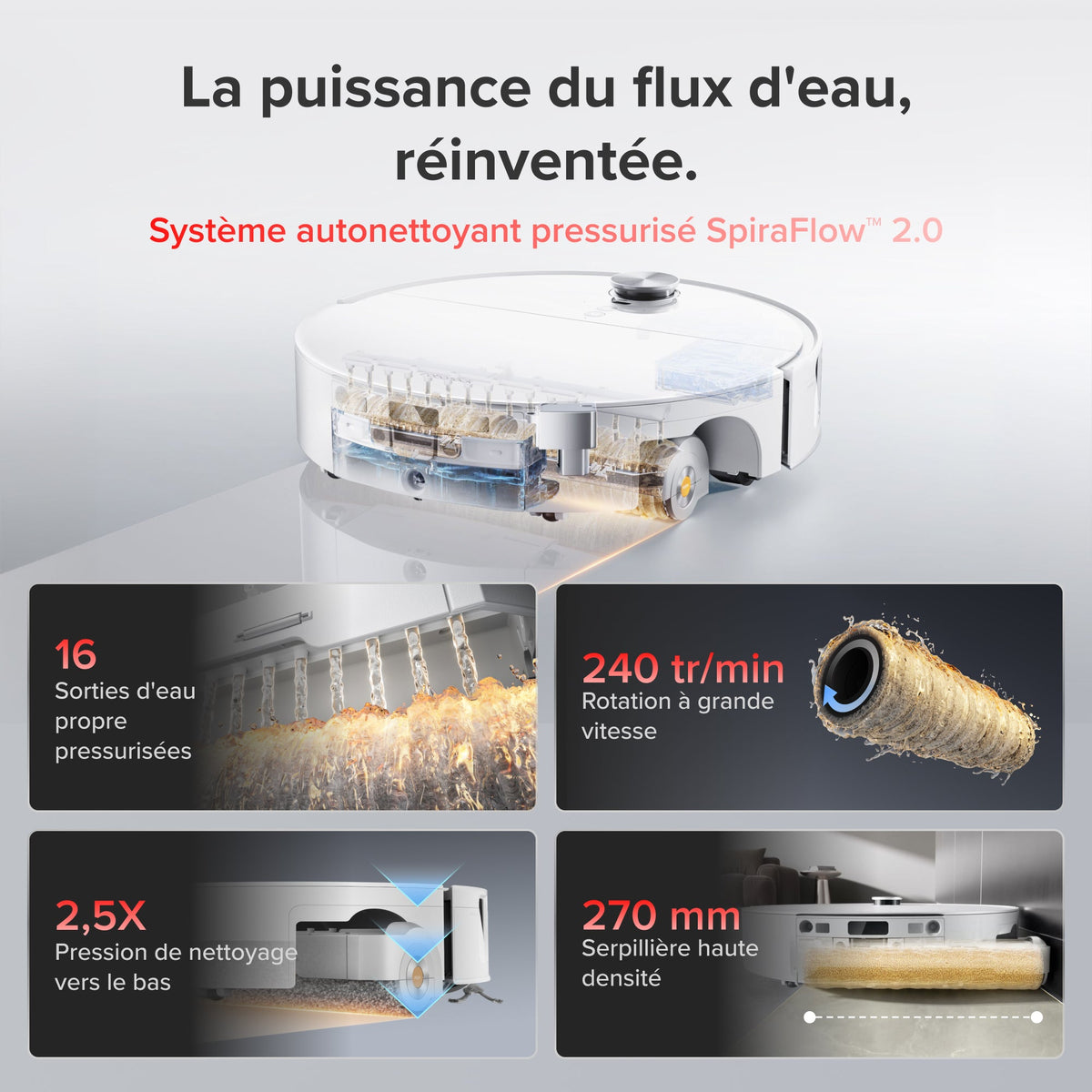 Roborock Saros 20 Flow Complete - Système autonettoyant pressurisé SpiraFlow 2.0