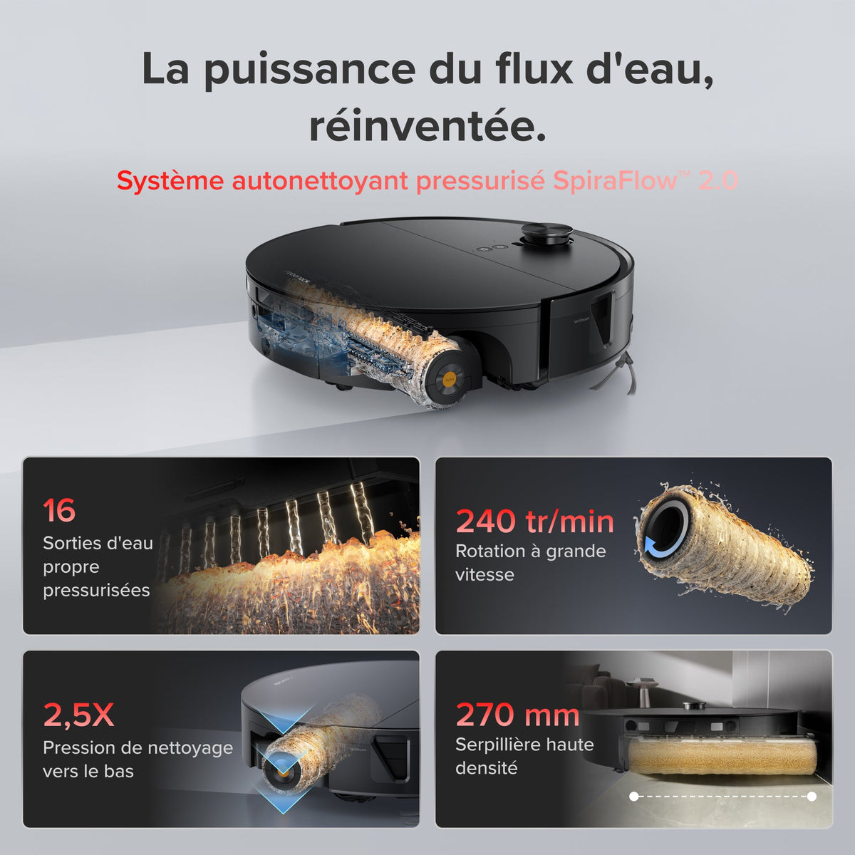Roborock Saros 20 Flow Complete - Système autonettoyant pressurisé SpiraFlow 2.0