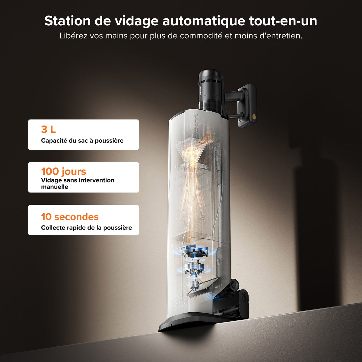 Roborock H60 Hub Ultra aspirateur balai sans fil avec station d'accueil à vidage automatique