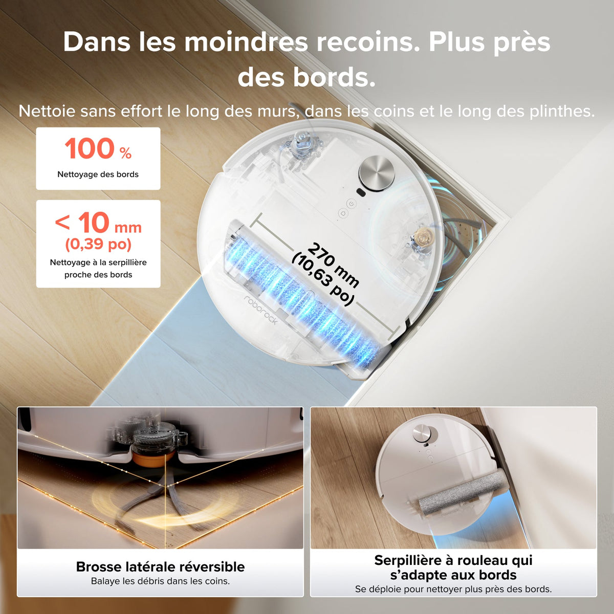 Aspirateur robot avec serpillière à rouleau Roborock Qrevo Edge 2 Flow, avec système autonettoyant pressurisé SpiraFlow 2.0