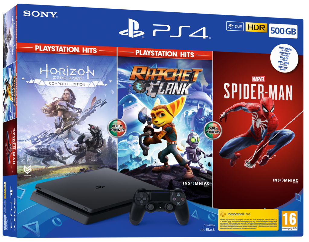 Sony PlayStation 4 Slim 500 Go + Horizon Zero Dawn + Ratchet & Clank + Spider-Man
