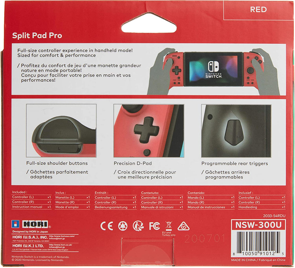 Manette Hori Split Pad Pro rouge Nintendo Switch