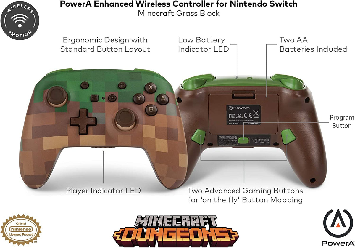 Manette PowerA sans fil Minecraft Grass Nintendo Switch