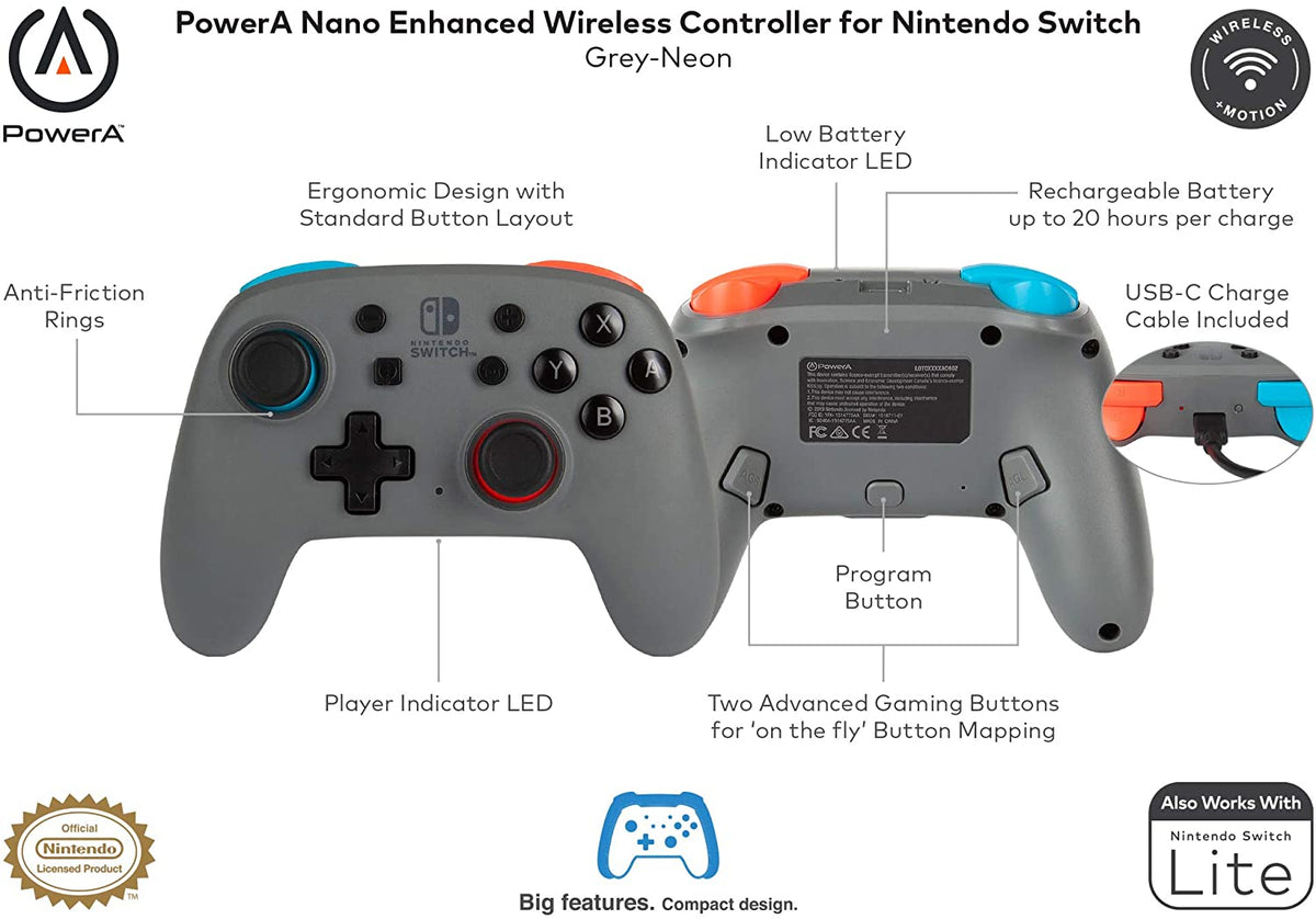 Manette PowerA sans fil Nano gris Nintendo Switch