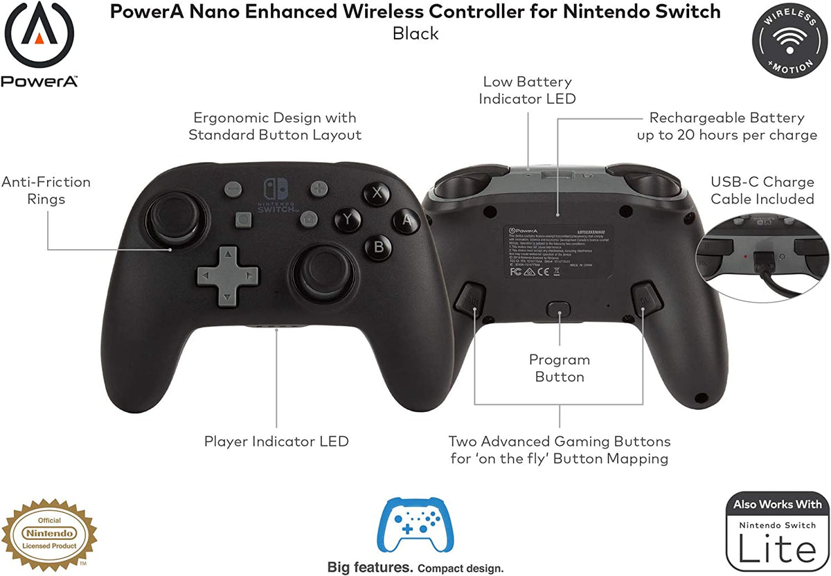 Manette PowerA sans fil Nano noir Nintendo Switch