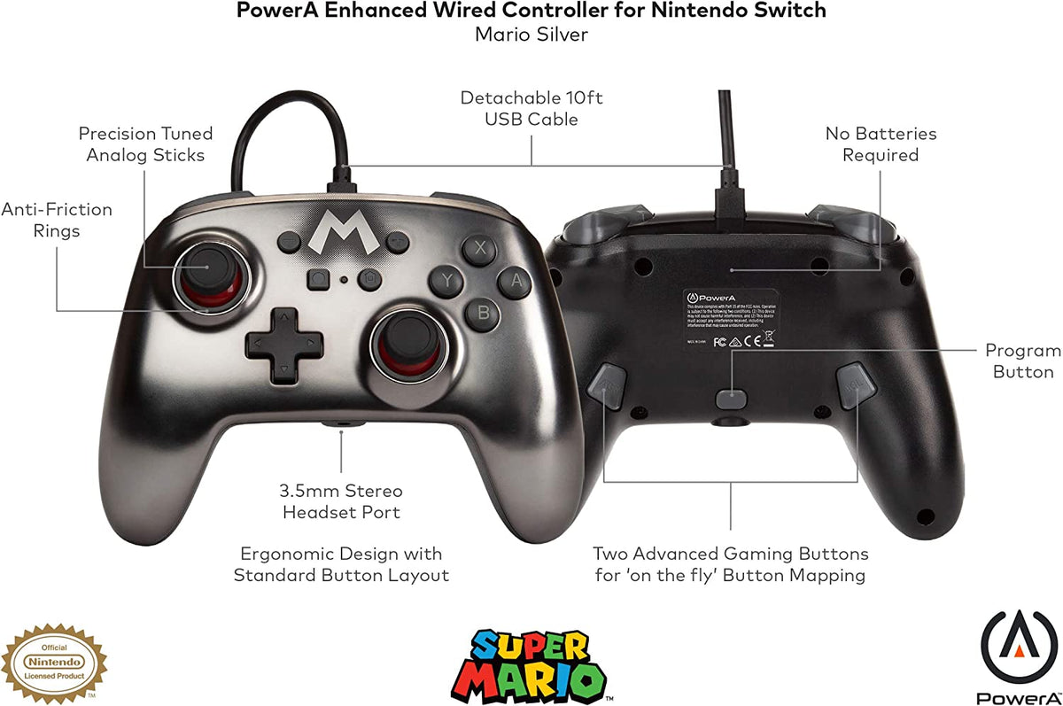 Manette PowerA filaire Super Mario argent Nintendo Switch