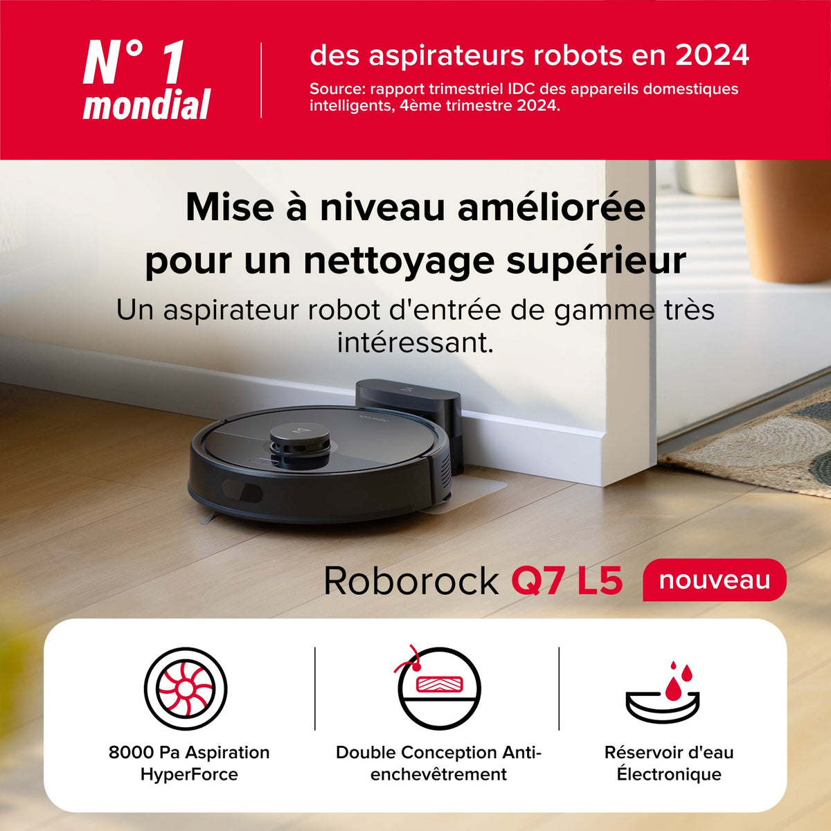 Roborock Q7 L5 robot aspirateur avec aspiration de 8 000 Pa