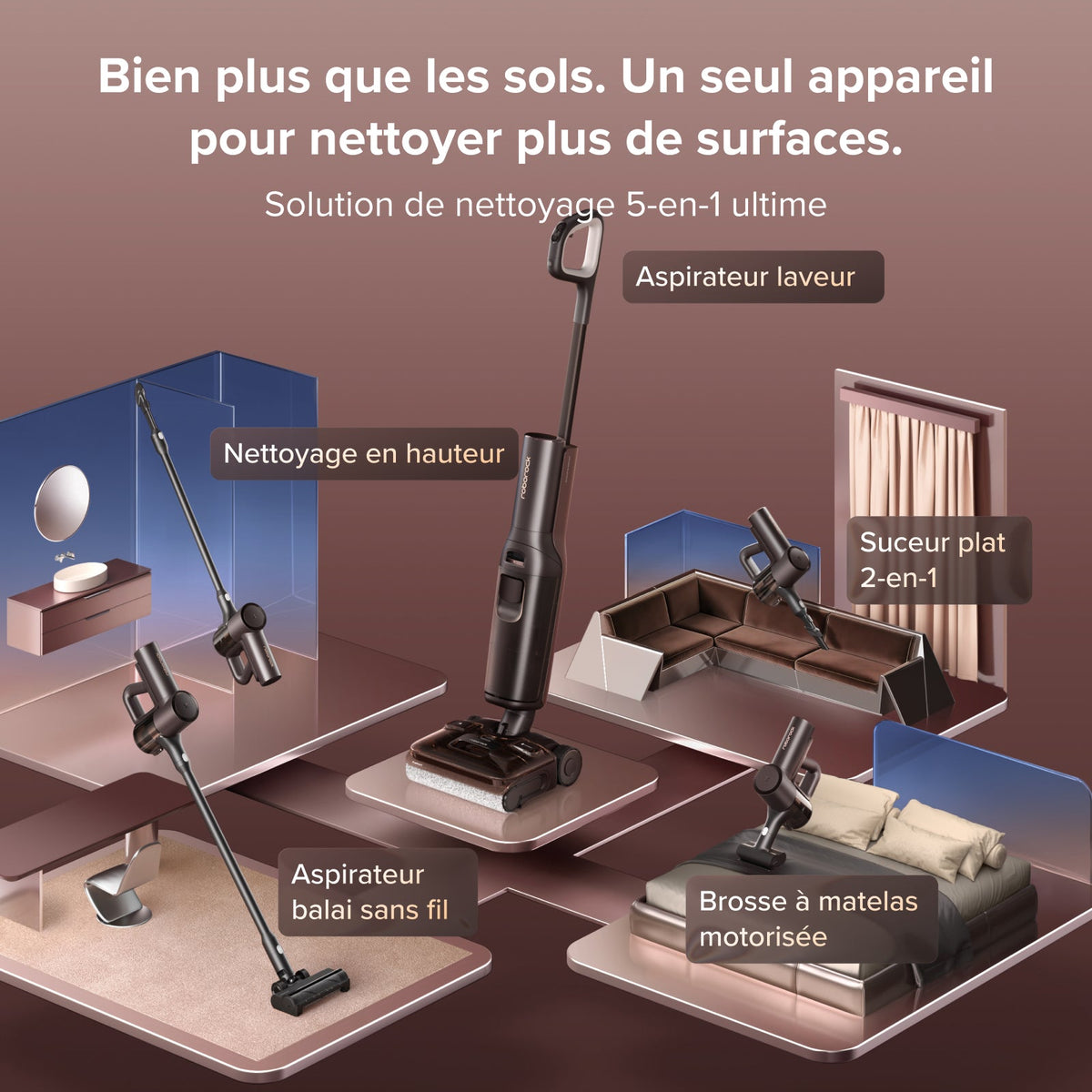 Aspirateur laveur sans fil 5‑en‑1 Roborock F25 Pro Turbo Combo