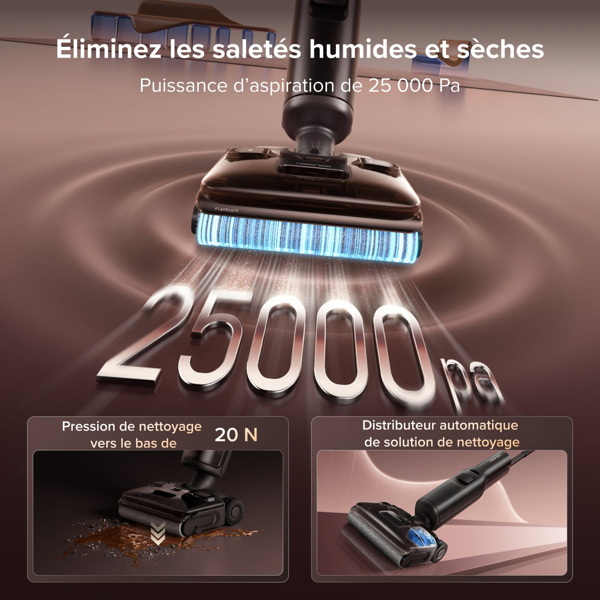 Aspirateur laveur sans fil 5‑en‑1 Roborock F25 Pro Turbo Combo