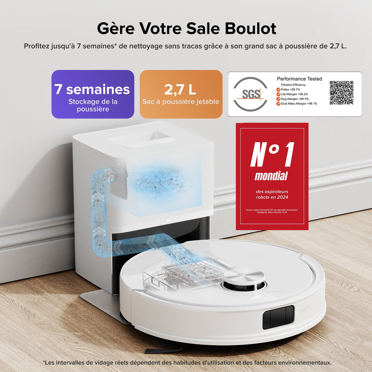 Roborock Q10 S5+ Set robot aspirateur laveur de VibraRise 2.0 avec station de vidage automatique