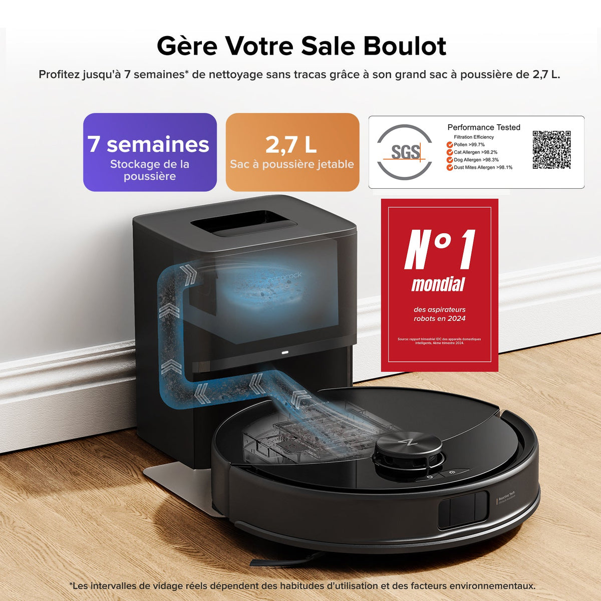 Roborock Q10 S5+ Set robot aspirateur laveur de VibraRise 2.0 avec station de vidage automatique