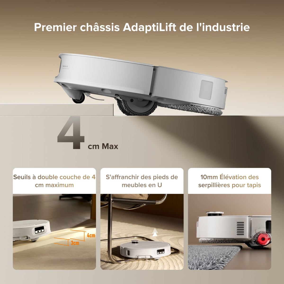 Roborock Qrevo CurvX robot aspirateur laveur ultrafin 7,98 cm avec puissante de 22 000 Pa