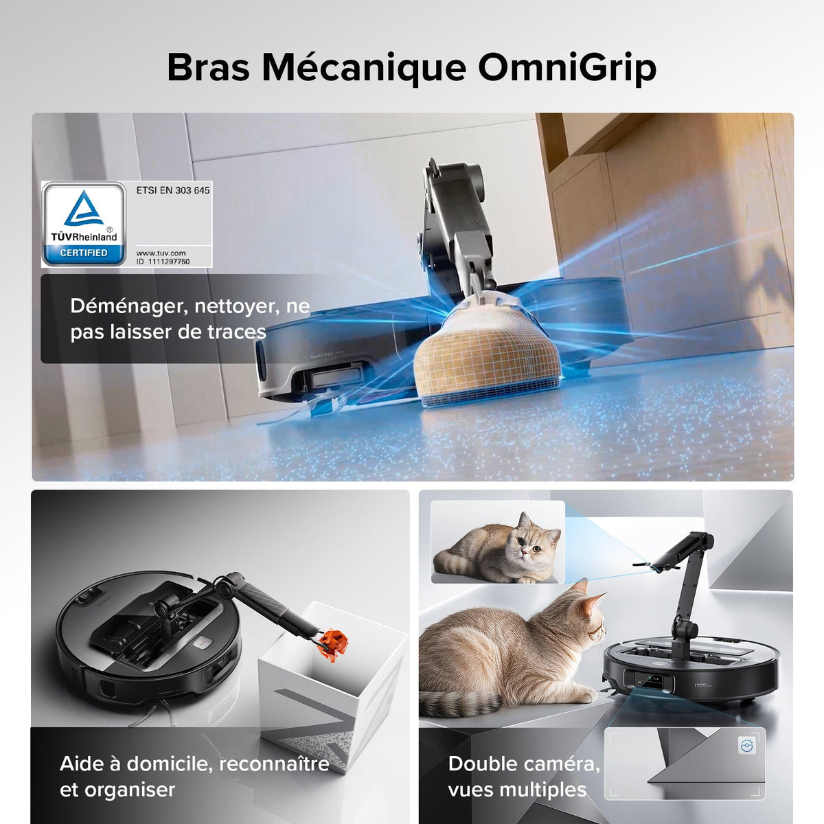 Roborock Saros Z70 robot aspirateur laveur avec bras mécanique OmniGrip