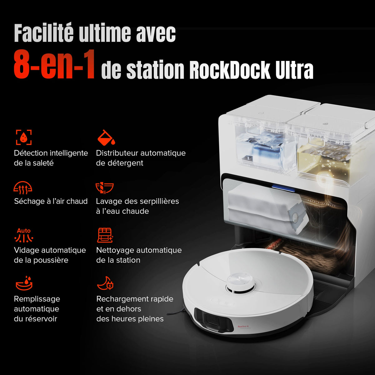 Roborock S8 MaxV Ultra aspirateur robot laveur avec Station RockDock Ultra 8-en-1