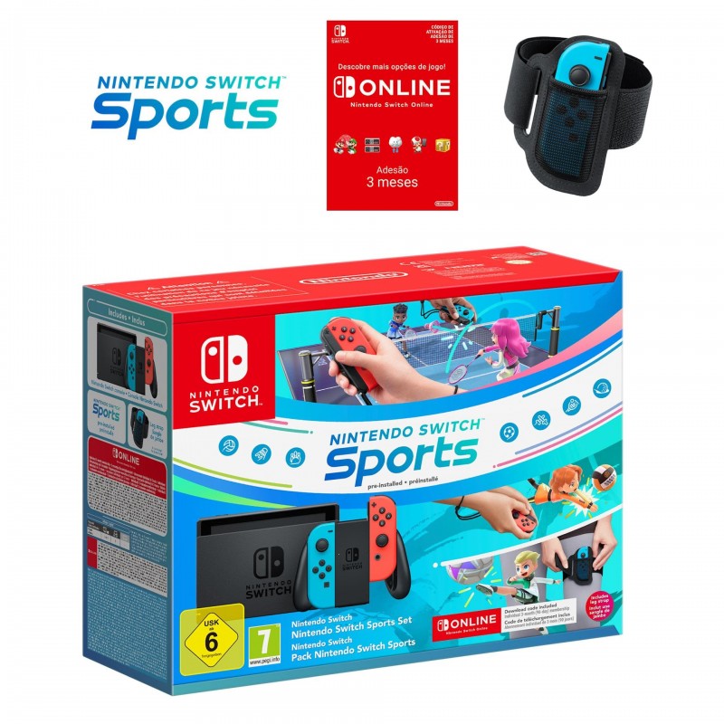 Console Nintendo Switch V2 + Switch Sports + Correia + NSO 3 mois
