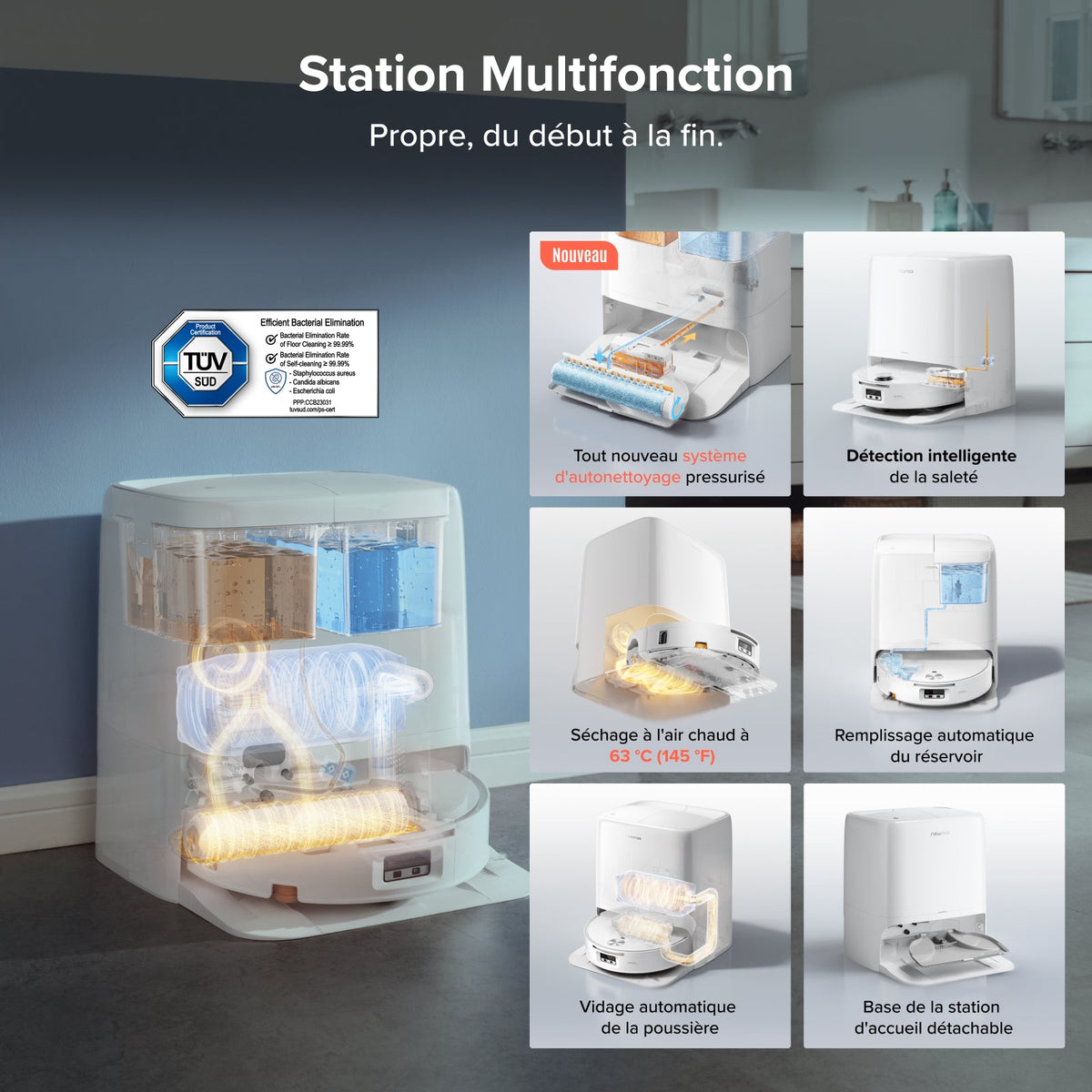 Aspirateur robot avec serpillière à rouleau Roborock Qrevo Edge 2 Flow, avec système autonettoyant pressurisé SpiraFlow 2.0