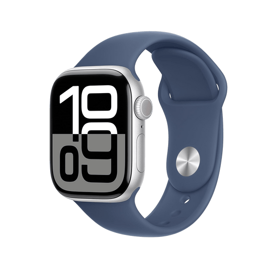 Apple Watch Series 10 46 mm GPS - argent avec S/M Denim bracelet Sport