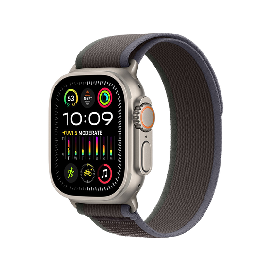 Apple Watch Ultra 2 49 mm GPS + cellulaire - titane - S/M noir/bleu Boucle Trail
