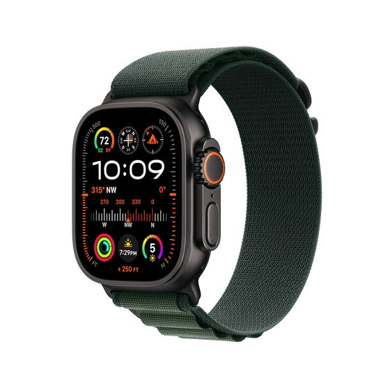 Apple Watch Ultra 2 49 mm GPS + cellulaire - titane noir avec taille M vert foncé Boucle Alpine