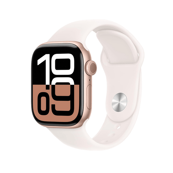 Apple Watch Series 10 46 mm GPS + cellulaire - or rose avec S/M rose clair bracelet Sport